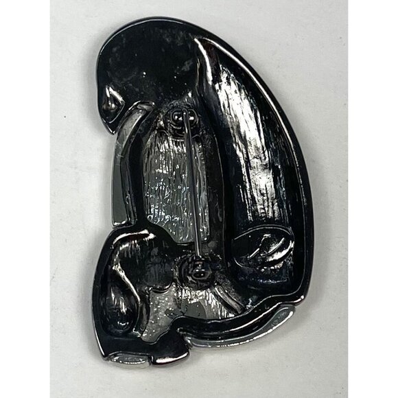 VTG LIZ CLAIBORNE 2" Silvertone Two-Tone Penguin & Baby Chick BROOCH Pin Signed - Picture 2 of 3